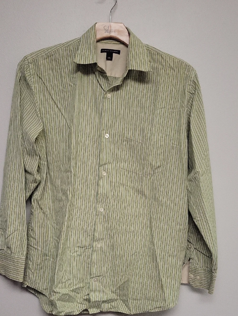 Banana Republic Light Green Striped Button-Up Shirt